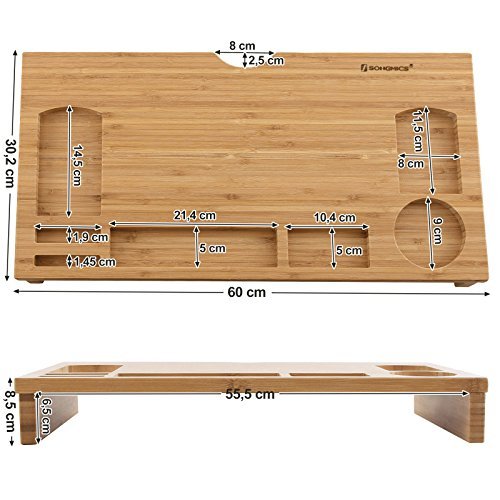 Songmics Bambus Monitor Stand Riser Desktop Organizer til bærbar