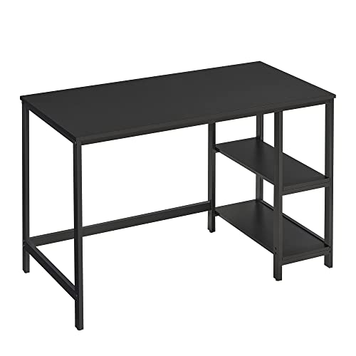 Vasagle LWD047B16 COMPUTER Desk PC Desk Office Table med 2 hylder på højre eller venstre side til kontorets stue stål ramme industriel design sort sor