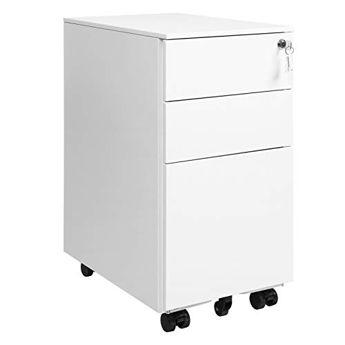 Songmics Mobile File Cabinet, Office Cabinet med hjul og lås, til A4, juridiske dokumenter i brevstørrelse, hængende filmapper, hvid OFC031W01