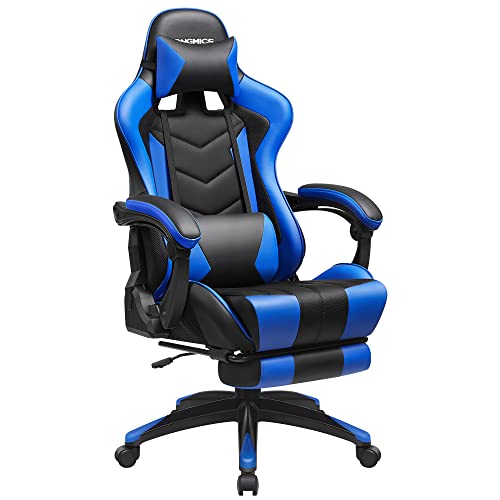 Songmics Gaming-stol, ergonomisk kontorstol, skrivebordstol, udvidelig fodstøtte, 90 ° -135 ° Tilt Angle, maksimal belastning 150 kg, sort/blå RCG026B