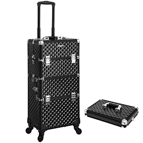 Songmics Professional Makeup Case, Travelling Beauty Trolley, stor kosmetisk vogn til frisører, låsbar rullende makeup -sag med universelle hjul, låg