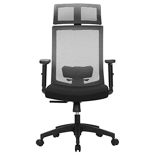 Songmics Ergonomic Office Chair, Mesh Computer lænestol, Lumbar Support, justerbar nakkestøtte og armlæn, justerbar ryglænet låsbar op til 120 °, grå