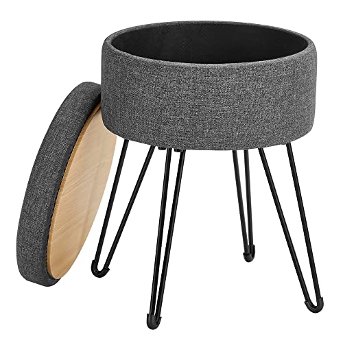 Songmics Round Storage Ottoman Bundle, Lille osmanniske afføring med opbevaring, forfængelighedsstol, fodstøtte, til stue, soveværelse, mørkegrå LOM00