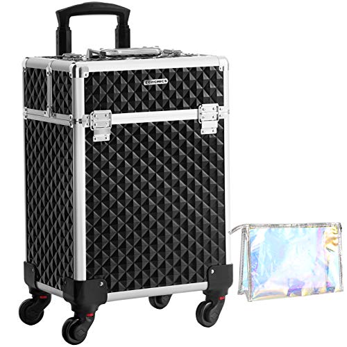 Songmics Cosmetic Case, Trolley, Makeup Case med håndtag, 4 universelle hjul, sort